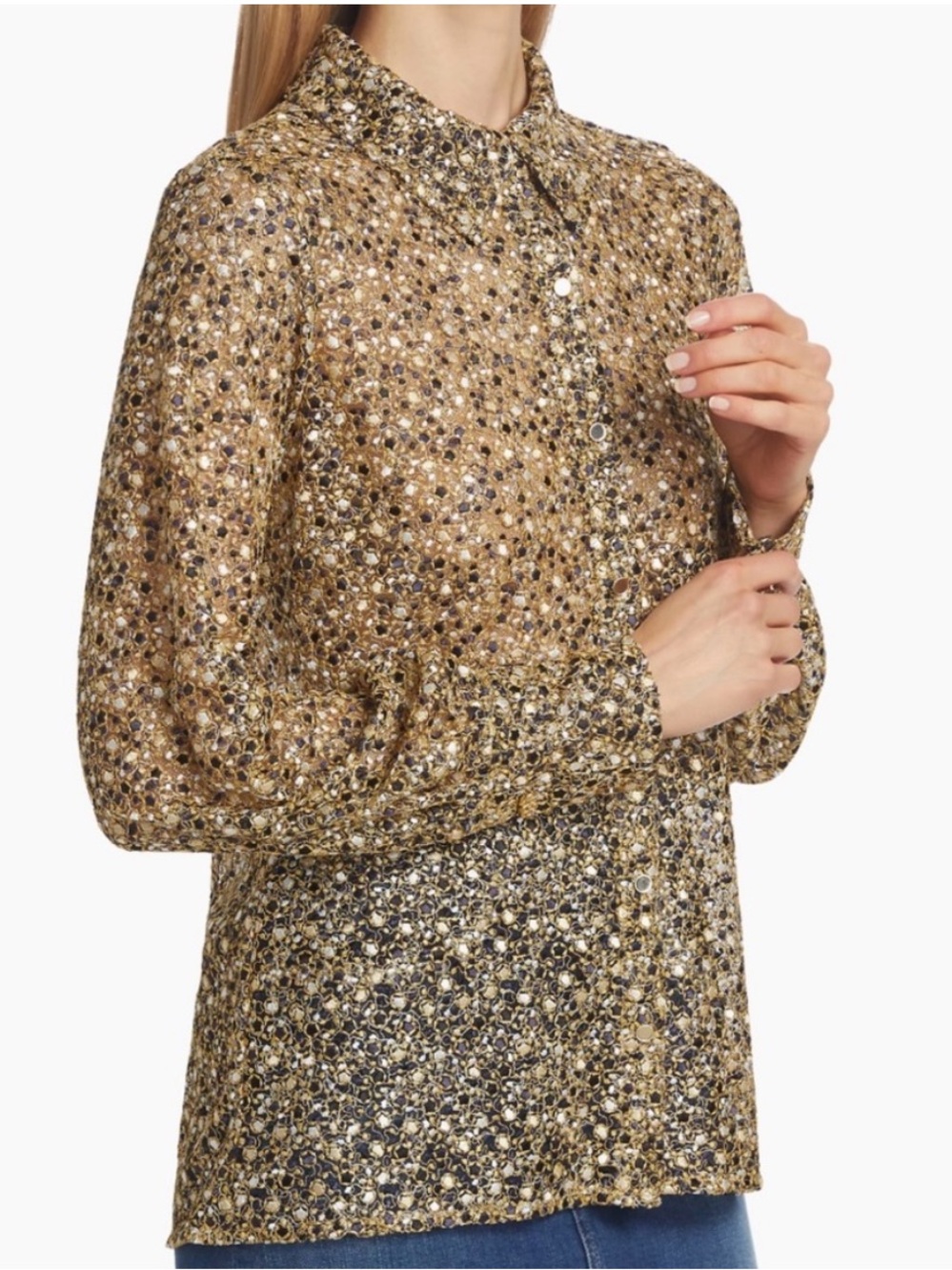 NWT Ramy Brook Amalia Metallic Long Sleeve Top Semi Sheer Sz XS